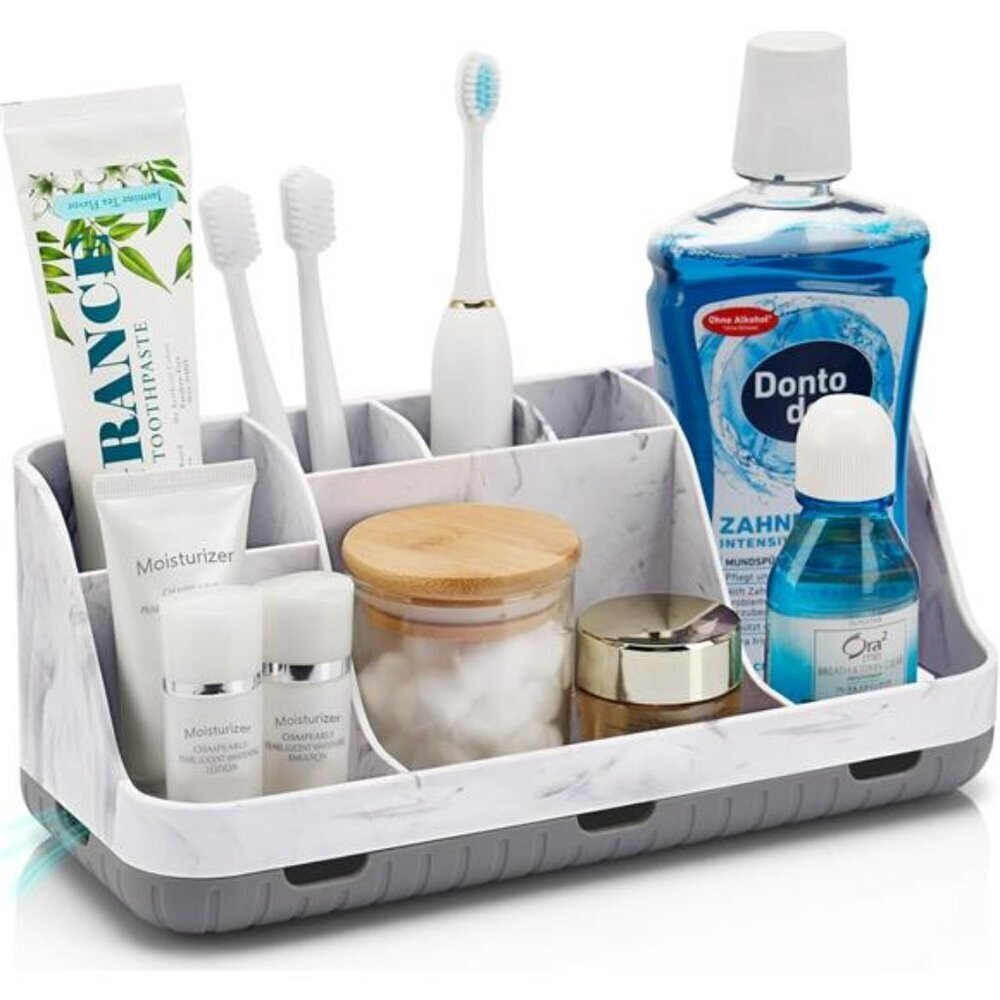 Marble Bathroom Countertop Organizer Detachable 7 Slots Kids Electric Organizer